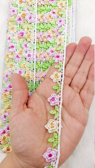 Multicoloured Floral Fringe Trim, Polyester Floral Embroidered Crafting Edging Lace Trim, Trim by 10 Yards